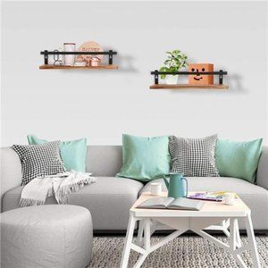 Floating Shelves Wall Mounted Set of 3, Rustic Wood Wall Storage Shelve, Carbonized Black
